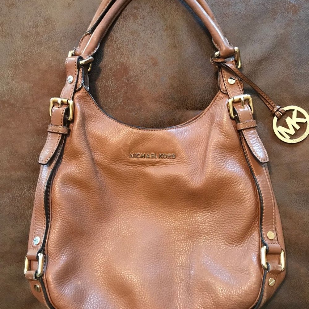 MK Michael Kors Acorn Brown Hobo Purse Pebbled Leather Authentic